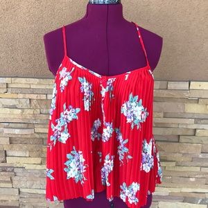 Kimchi blue silky red floral print pleated Top